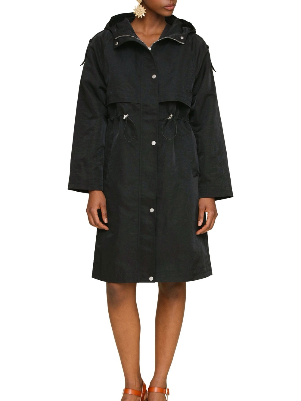 Avec Les Filles Black Hooded Drawcord Trench